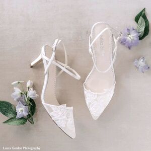 Bella Belle - Serena Lace Slingback Ivory Flower Appliqué Heels